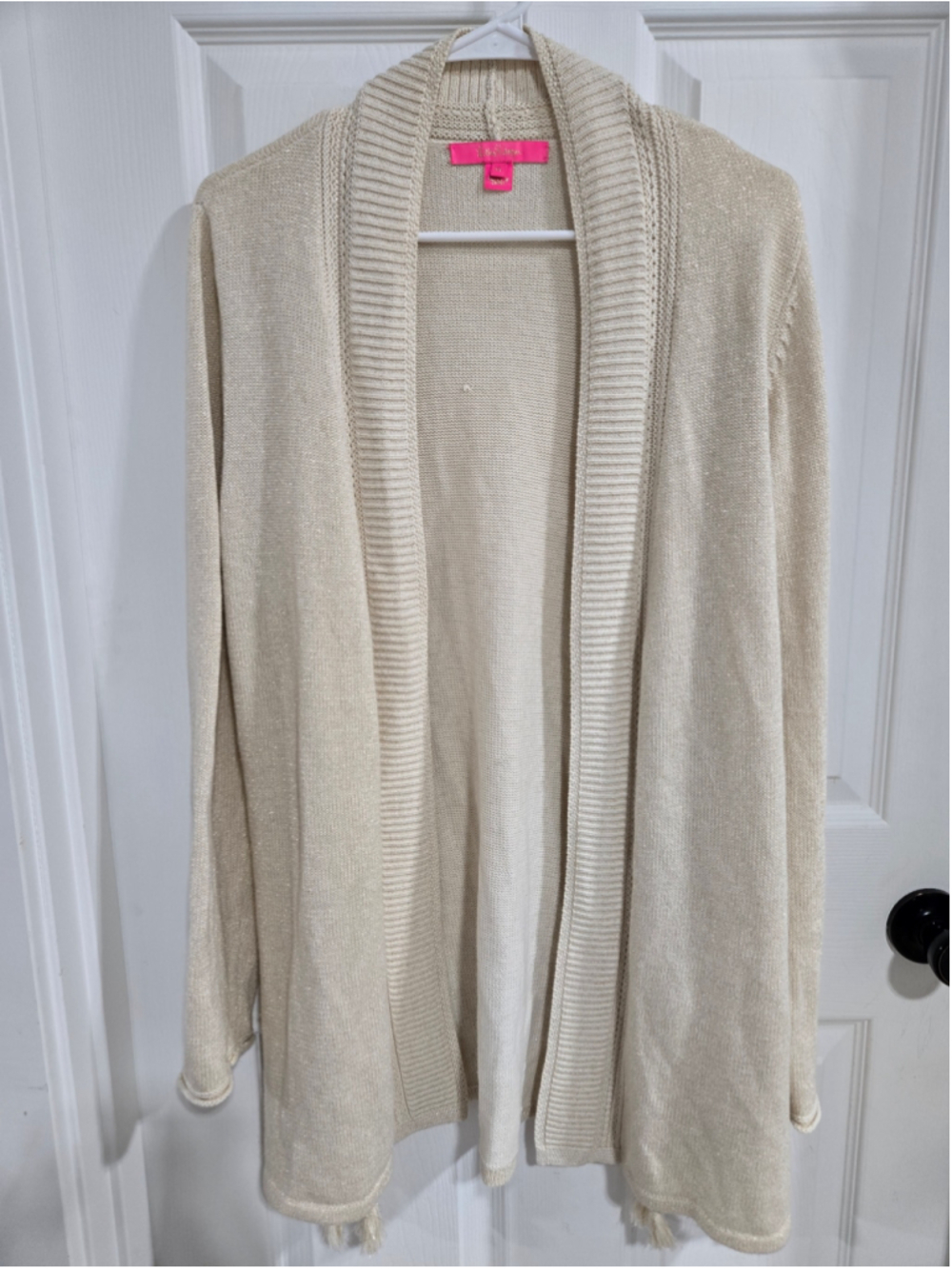 Lilly Pulitzer Cardigan Sweater XL Beige Gold Metallic